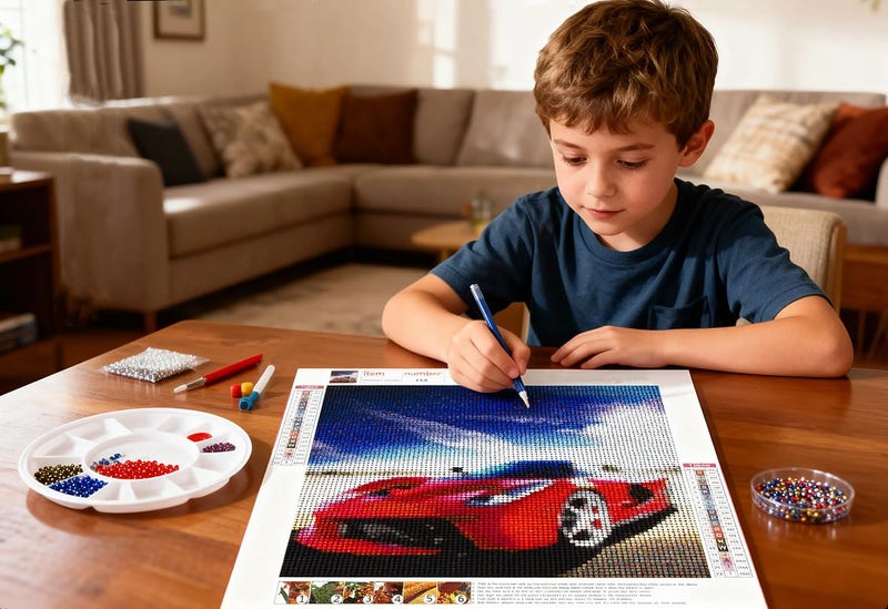 NIHOJIUMA NIHO-JIUMA Diamond Painting Kits Red Sports Car, DIY 5D Full Drill Diamond Art Gift for Adult/Teen, Home Decoration (30x30cm/12x12 Inches) - Image 2